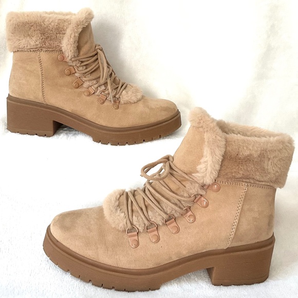 Tan A New Day Betsy Faux Fur Lined Winter Pull On Ankle Snow Boots Size 8.5 - Picture 1 of 12